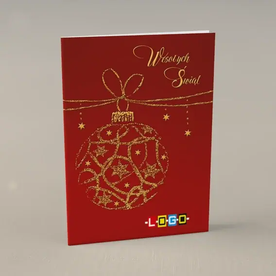 Kartka świąteczna z logo BN1-001 Rozgwieżdżona kula w czerwieni, przód