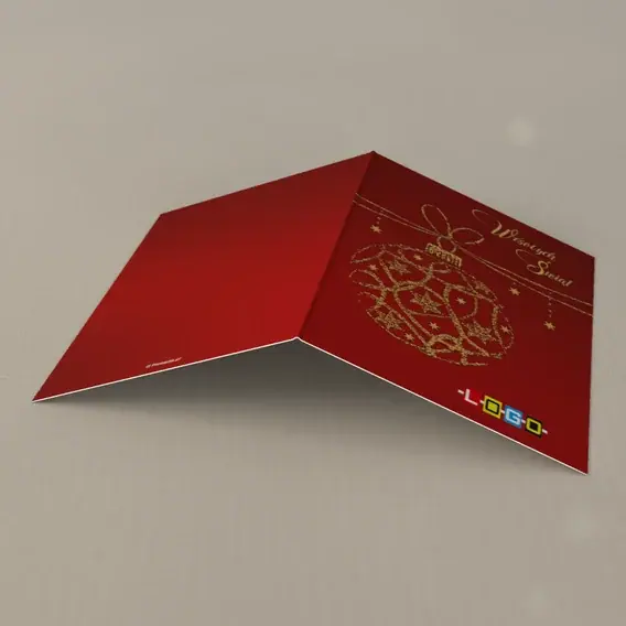 Kartka świąteczna z logo BN1-001 Rozgwieżdżona kula w czerwieni, tył