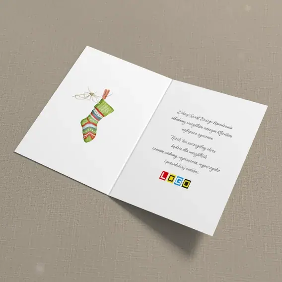 Kartka świąteczna z logo BN1-004 Paski i kokardka na zieleni, wnętrze