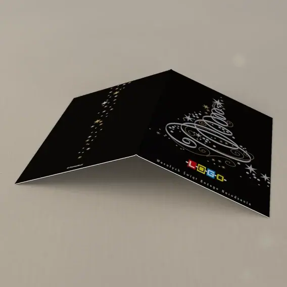 Kartka świąteczna z logo BN1-005 Czarna noc ze spiralną choinką, tył