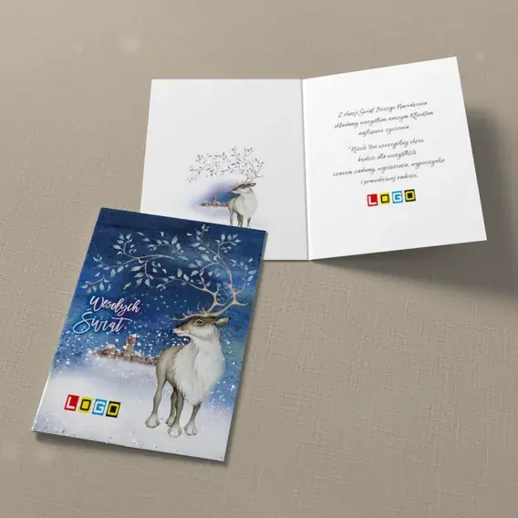 Kartka świąteczna z logo BN1-009 Dostojny jeleń w granatowej nocy, widok ogólny
