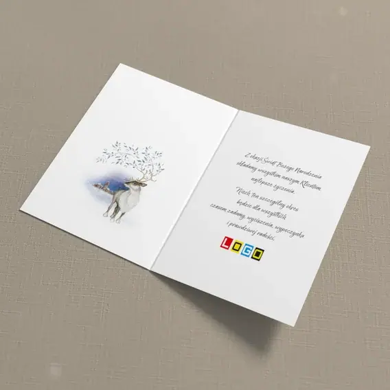 Kartka świąteczna z logo BN1-009 Dostojny jeleń w granatowej nocy, wnętrze
