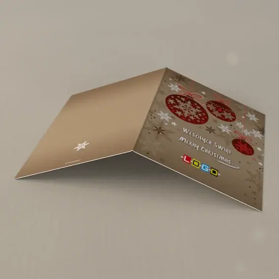 Kartka świąteczna z logo BN1-011 Rubinowe ozdoby na brunatnym tle, tył