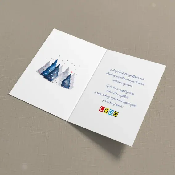 Kartka świąteczna z logo BN1-013 Chłód błękitu i ciepły napis, wnętrze