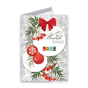 Kartka świąteczna z logo BN1-014 Szarość z czerwonym akcentem, okładka