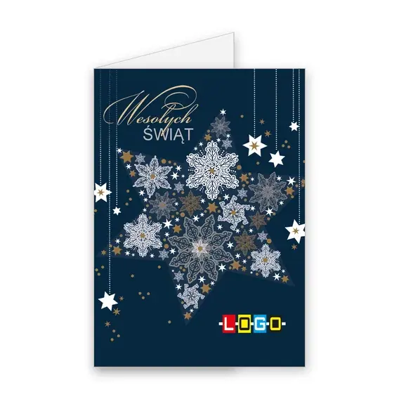 Kartka świąteczna z logo BN1-016 Symetryczny wzór na granacie, okładka