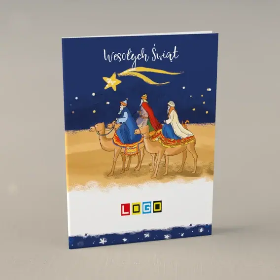 Kartka świąteczna z logo BN1-017 Orszak pod granatowym niebem, przód