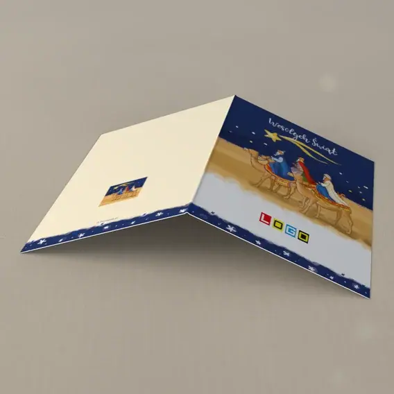 Kartka świąteczna z logo BN1-017 Orszak pod granatowym niebem, tył