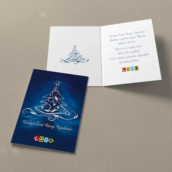 Kartka świąteczna z logo BN1-019 Ornamenty i spirale w bieli, widok ogólny