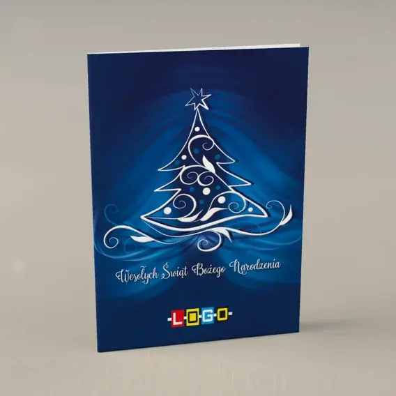 Kartka świąteczna z logo BN1-019 Ornamenty i spirale w bieli, przód