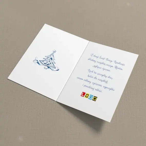 Kartka świąteczna z logo BN1-019 Ornamenty i spirale w bieli, wnętrze