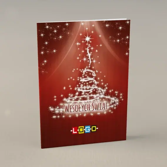 Kartka świąteczna z logo BN1-020 Czerwień rozświetlona kreskami, przód