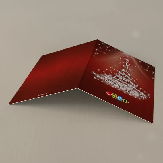 Kartka świąteczna z logo BN1-020 Czerwień rozświetlona kreskami, tył