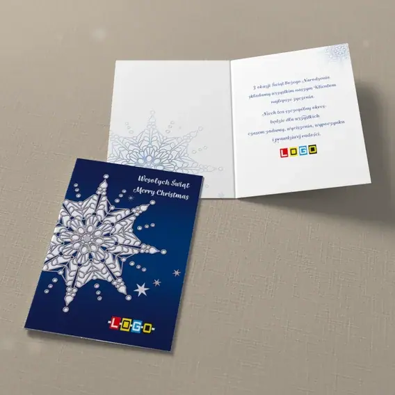 Kartka świąteczna z logo BN1-022 Lodowy ornament na granacie, widok ogólny
