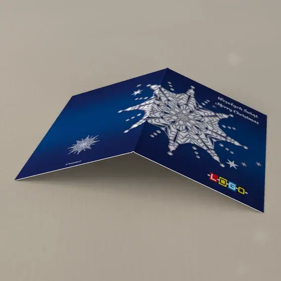 Kartka świąteczna z logo BN1-022 Lodowy ornament na granacie, tył