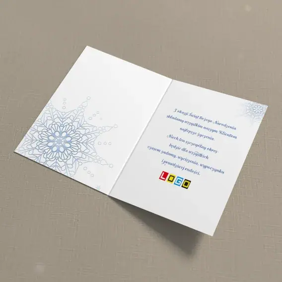 Kartka świąteczna z logo BN1-022 Lodowy ornament na granacie, wnętrze