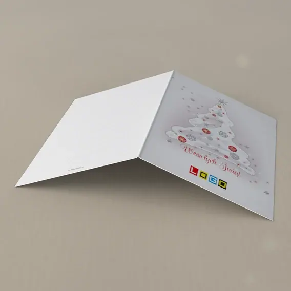 Kartka świąteczna z logo BN1-024 Faliste kreski i czerwone kule, tył
