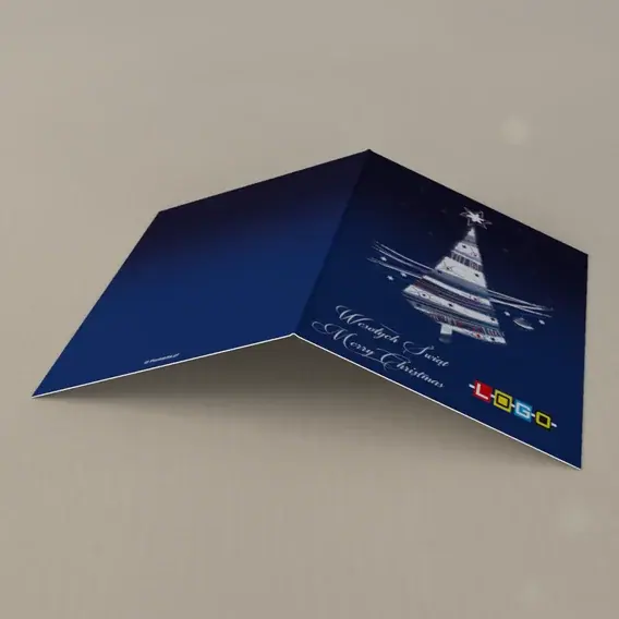 Kartka świąteczna z logo BN1-028 Choinka w pasy nocą, tył
