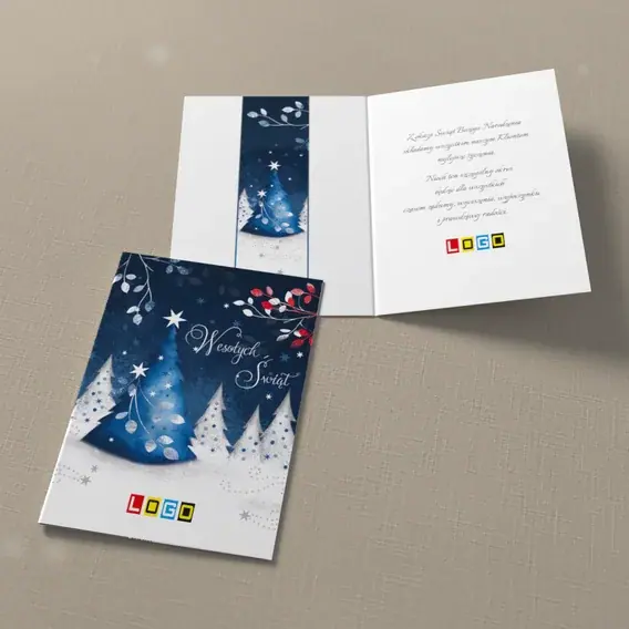 Kartka świąteczna z logo BN1-030 Niebieski świerk i jasny zagajnik, widok ogólny