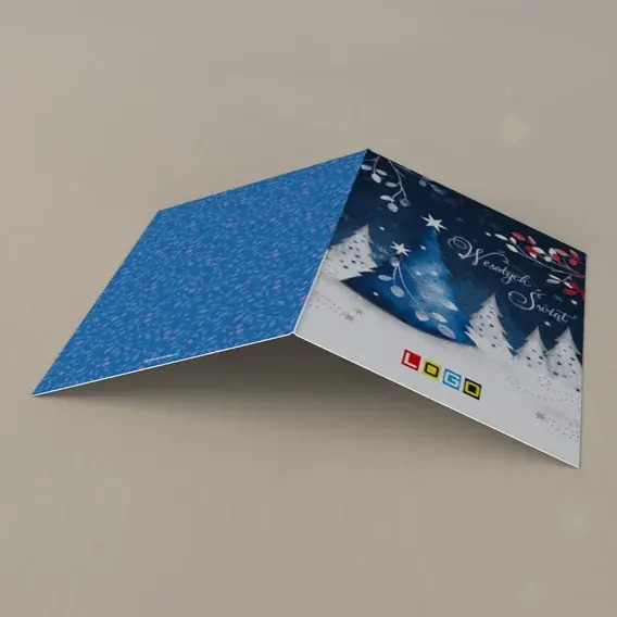 Kartka świąteczna z logo BN1-030 Niebieski świerk i jasny zagajnik, tył