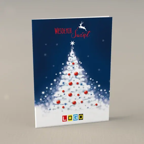 Kartka świąteczna z logo BN1-035 Drzewko z mgiełki śniegu, przód