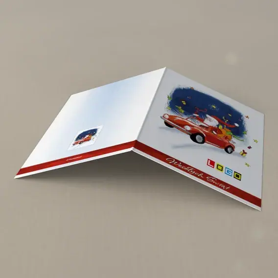 Kartka świąteczna z logo BN1-043 Mikołaj za kółkiem, tył