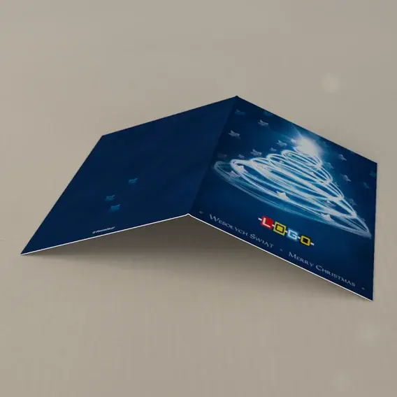 Kartka świąteczna z logo BN1-046 Strumienie światła w choince, tył