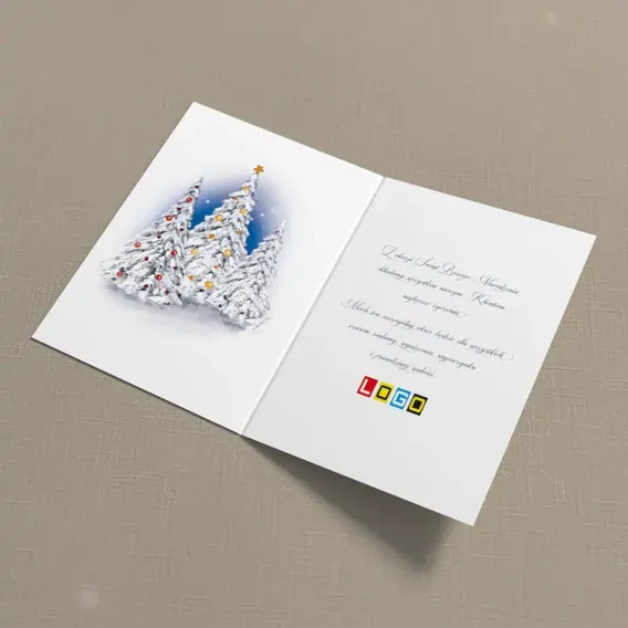 Kartka świąteczna z logo BN1-048 Ośnieżony zagajnik o północy, wnętrze