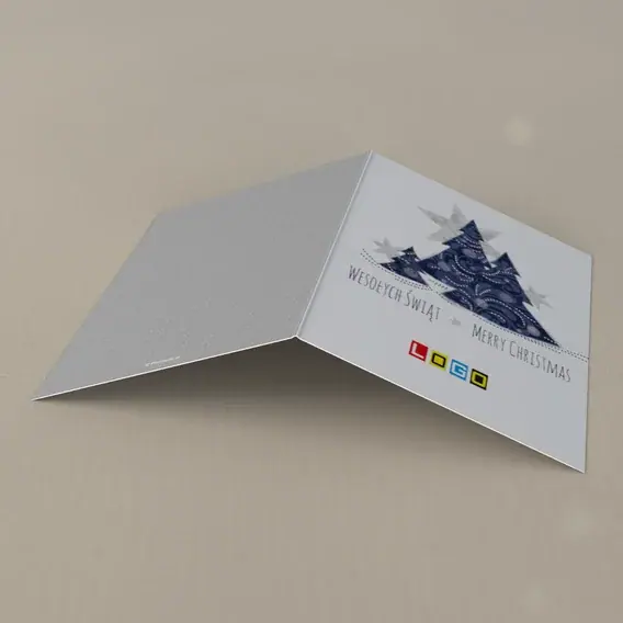Kartka świąteczna z logo BN1-049 Kanciaste drzewka w szarości, tył