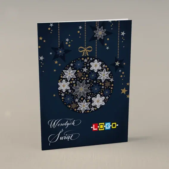 Kartka świąteczna z logo BN1-051 Wisząca ozdoba w płatki, przód