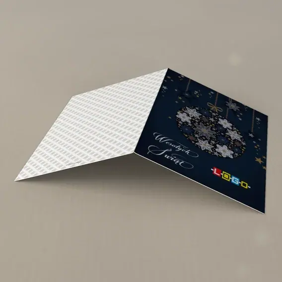 Kartka świąteczna z logo BN1-051 Wisząca ozdoba w płatki, tył
