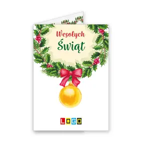 BN1-052 Ostrokrzew wokół życzeń · Okładka Kartka świąteczna z logo BN1-052 Ostrokrzew wokół życzeń, okładka