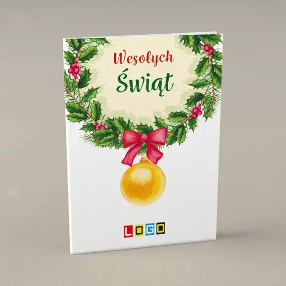 Kartka świąteczna z logo BN1-052 Ostrokrzew wokół życzeń, przód