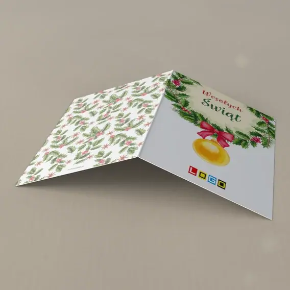 Kartka świąteczna z logo BN1-052 Ostrokrzew wokół życzeń, tył