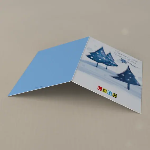 Kartka świąteczna z logo BN1-053 Chłodny błękit z kometą, tył