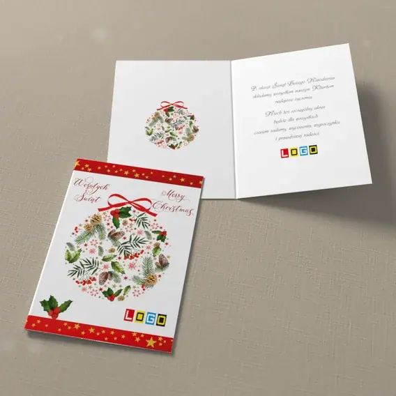 Kartka świąteczna z logo BN1-054 Kula z gałązek i szyszek, widok ogólny