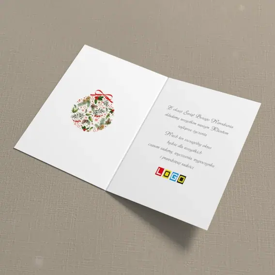 Kartka świąteczna z logo BN1-054 Kula z gałązek i szyszek, wnętrze
