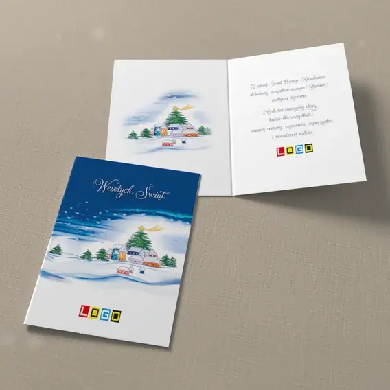 Kartka świąteczna z logo BN1-055 Domki pod śnieżną czapą, widok ogólny