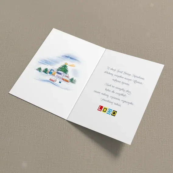 Kartka świąteczna z logo BN1-055 Domki pod śnieżną czapą, wnętrze