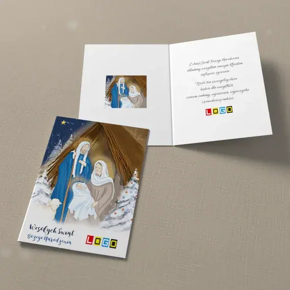 Kartka świąteczna z logo BN1-057 Betlejem w śnieżnych świerkach, widok ogólny
