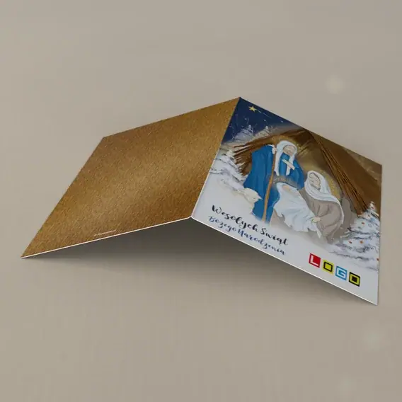 Kartka świąteczna z logo BN1-057 Betlejem w śnieżnych świerkach, tył