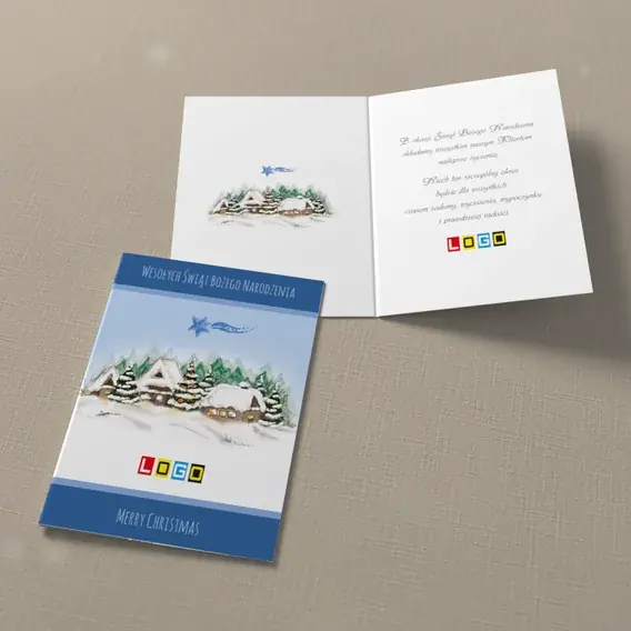 Kartka świąteczna z logo BN1-058 Okna jak latarnie w śniegu, widok ogólny