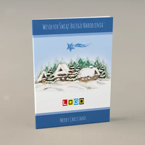 Kartka świąteczna z logo BN1-058 Okna jak latarnie w śniegu, przód