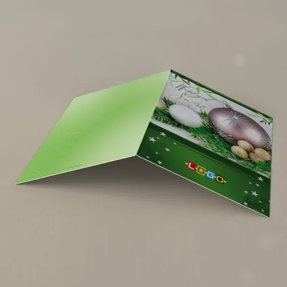 Kartka świąteczna z logo BN1-062 Różowa ozdoba w jodle, tył