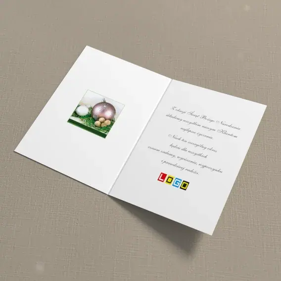 Kartka świąteczna z logo BN1-062 Różowa ozdoba w jodle, wnętrze