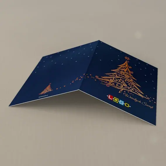 Kartka świąteczna z logo BN1-064 Rozżarzone linie na granacie, tył