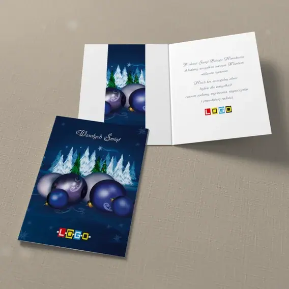 Kartka świąteczna z logo BN1-066 Leśna polana z bombkami, widok ogólny