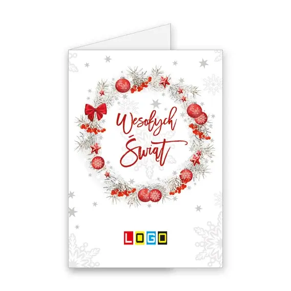 Kartka świąteczna z logo BN1-067 Zimowy wieniec w bieli, okładka