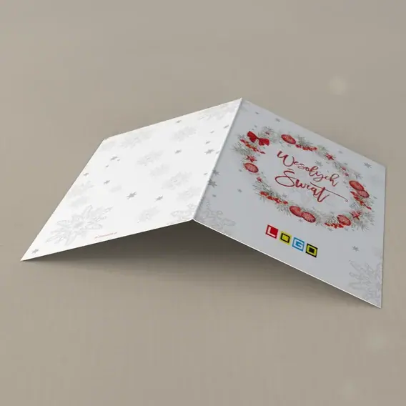 Kartka świąteczna z logo BN1-067 Zimowy wieniec w bieli, tył