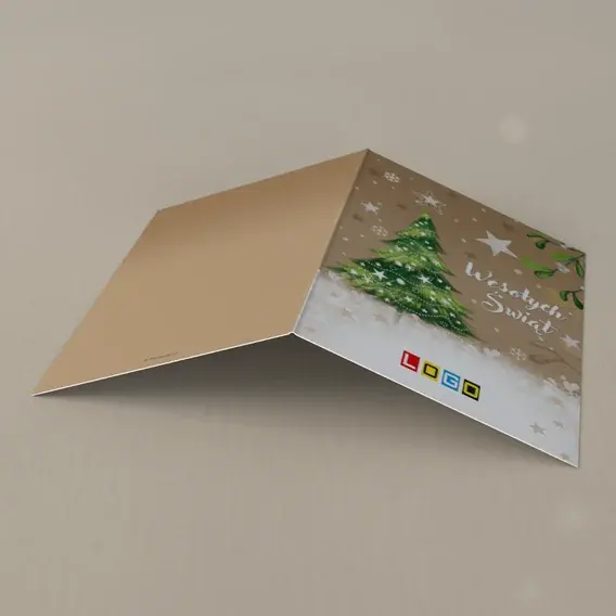 Kartka świąteczna z logo BN1-072 Lampki z kresek na brązie, tył